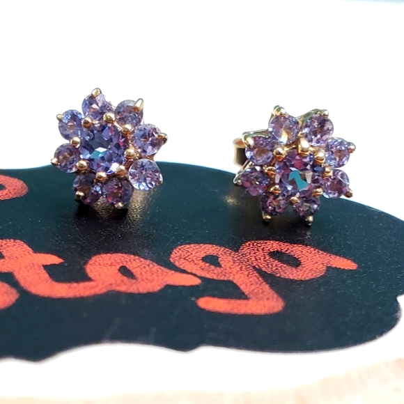 Watch Video / Sparkling 10K Gold Tanzanite Stud Earrings - Picture 6 of 8